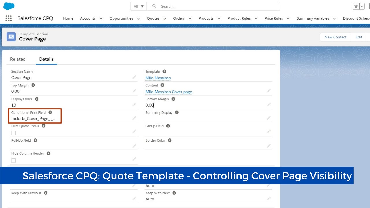 Salesforce CPQ Quote Template Controlling Cover Page Visibility YouTube
