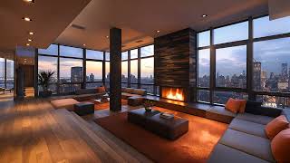 LoFi Skyline Views From A Cozy New York Fireplace | LoFi to destress |lo fi to vibe and study NYC