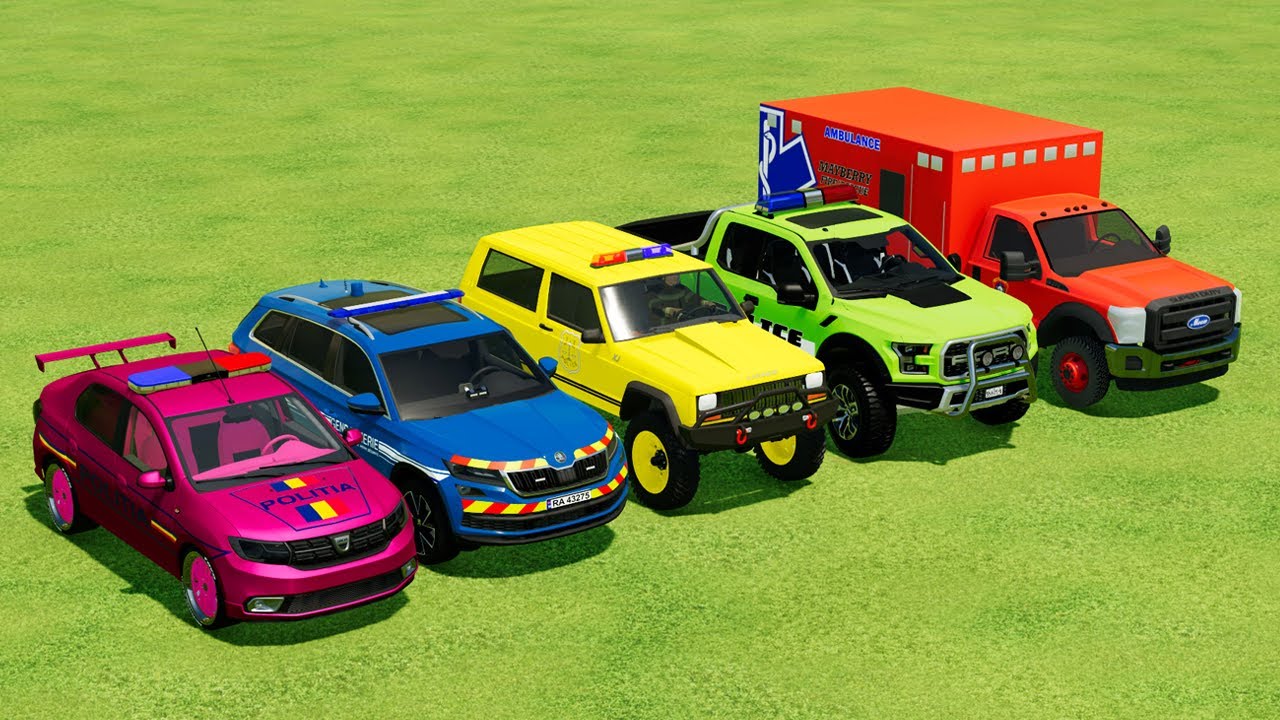 Dacia logan, Skoda, Lizard Motors, Ford, Ambulance With Cars Transport of Man Trucks