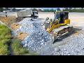 Processing Job Landfill! Using Dump Truck 25Ton &amp; DOZER Push Soil Into Flooded