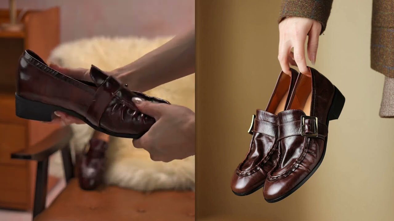 Винтажные мятые кожаные туфли с круглым носком и пряжкой 