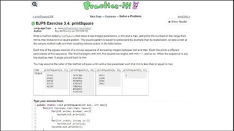 Java Practice It || 3.4 printSquare || method basics, parameters, nested for loops, for loops