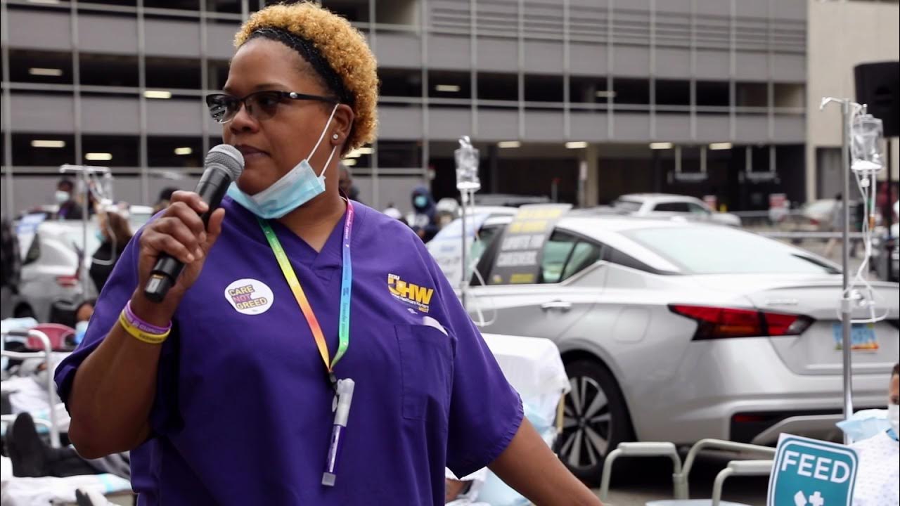 Healthcare workers facing layoffs protest outside Kaiser Headquarters