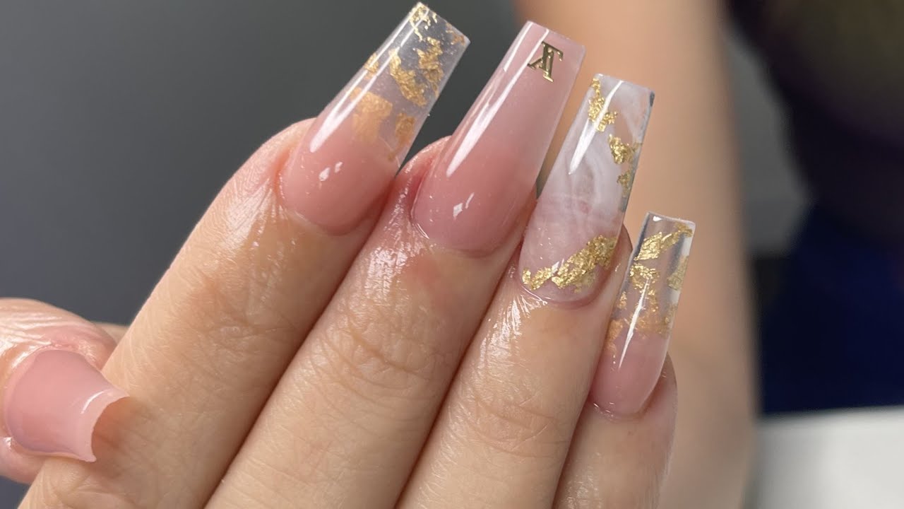 Coffin LV Marbled Foil Acrylic Nail 