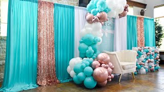 Tiffany \& Co Baby Shower Decorations | Baby Shower  ideas  | It's A Girl | Balloon Garland Ideas