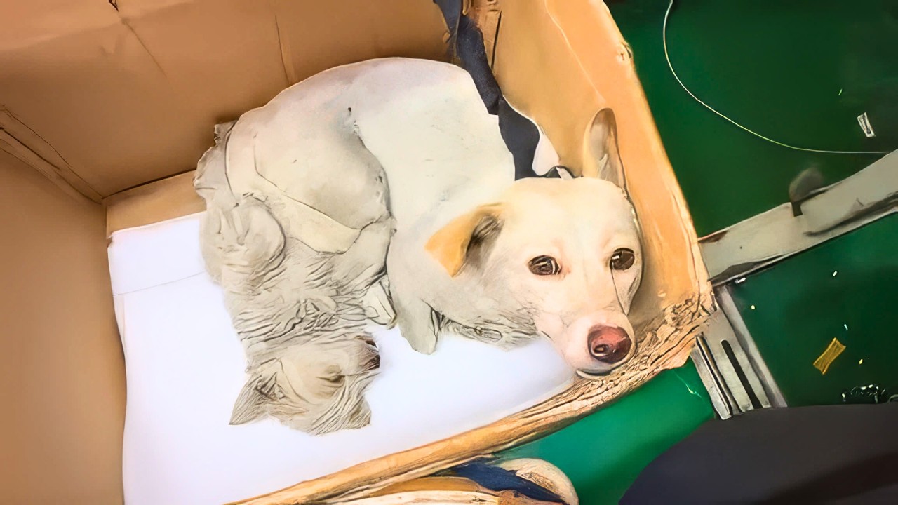 Scrawny stray dog mom struggles to survive while bravely caring for her ...