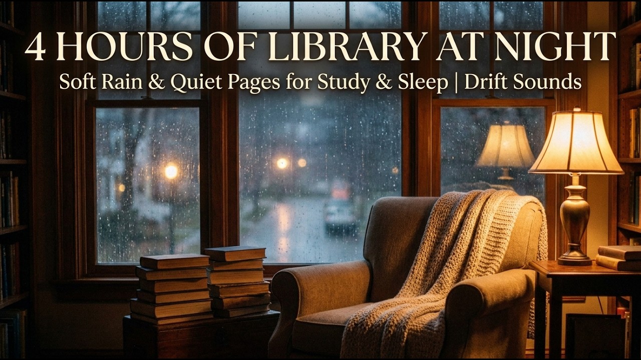 4 Hours of Library at Night 📚 Soft Rain & Quiet Pages for Study & Sleep ...