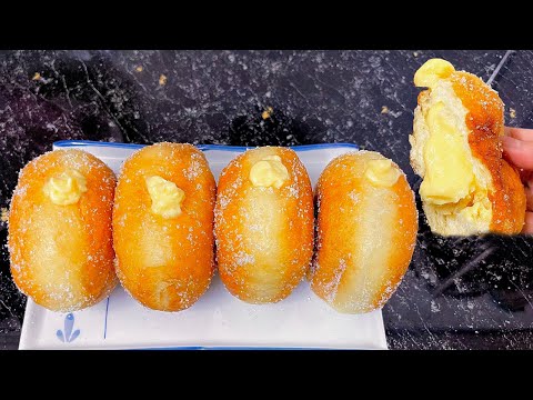 Video [KO CẦN LÒ] Bánh Donut Nhân Kem Trứng Sữa - Ngon không... - youtube