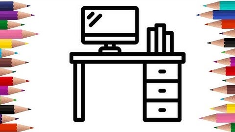 How to draw office computer table step by step | computer table drawing and coloring tutorials
