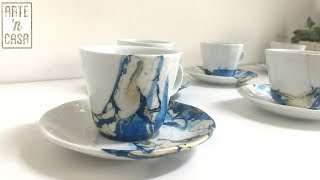 Tazas decoradas con pintauñas - efecto mármol