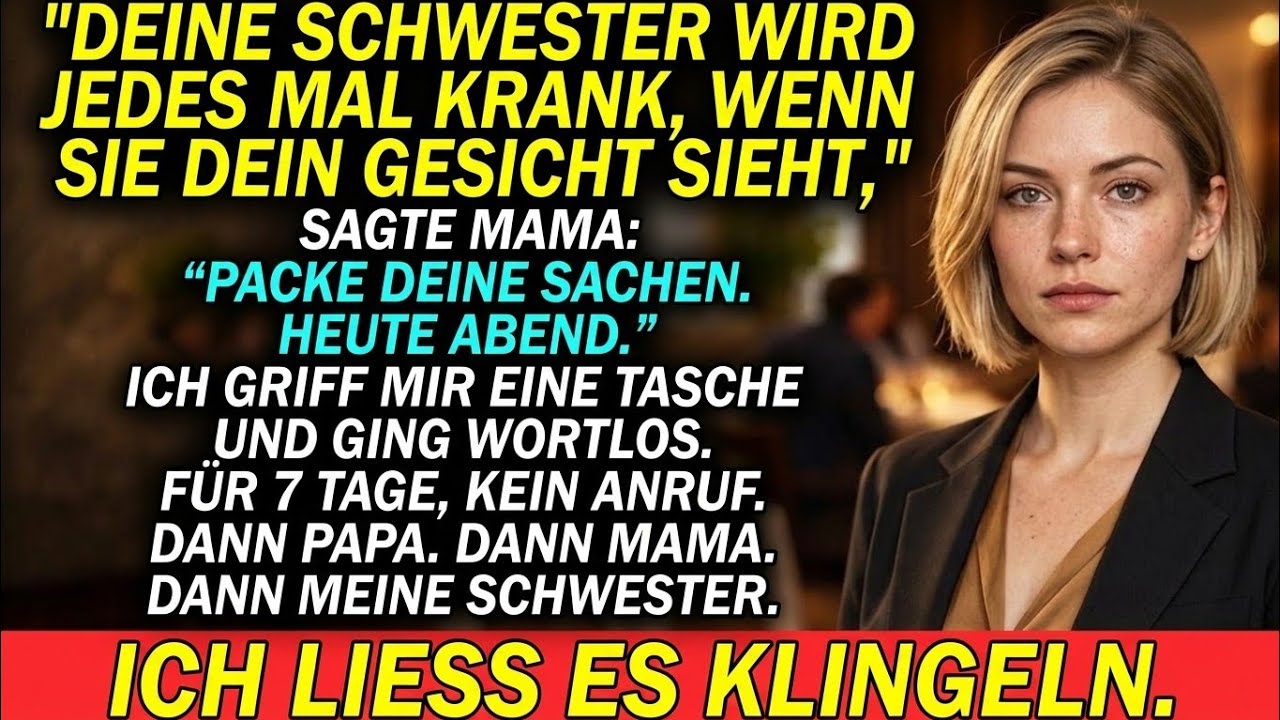 Meine Mutter warf meinen Koffer in den strömenden Regen und sagte: „Deine Schwester wird jedes Mal krank, wenn sie dein Gesicht sieht.“ Eine Woche lang blieb mein Telefon stumm – keine...