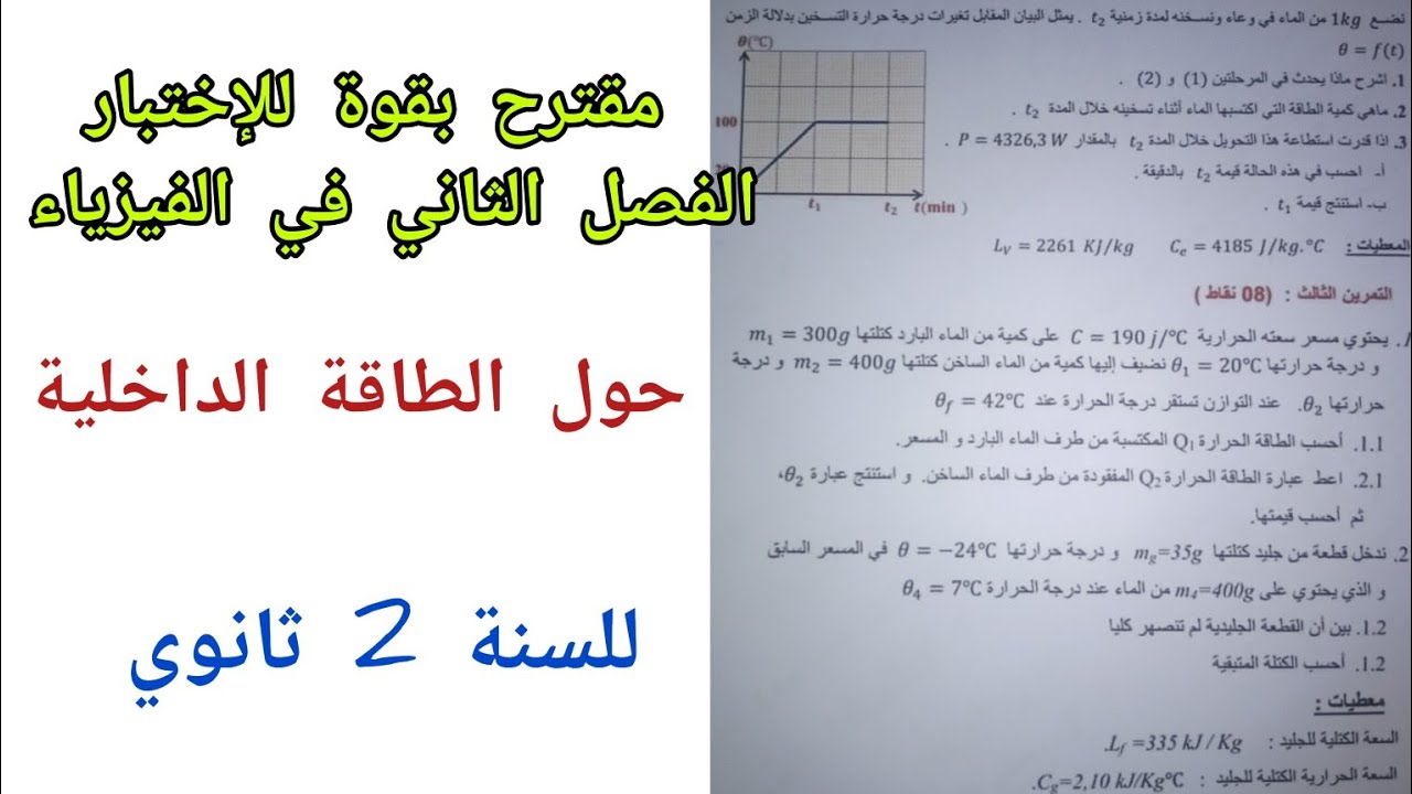 مقترح بقوة للإختبار الفصل الثاني في الفيزياء (حول الطاقة الداخلية)/ 2 ثانوي لجميع الشعب العلمية