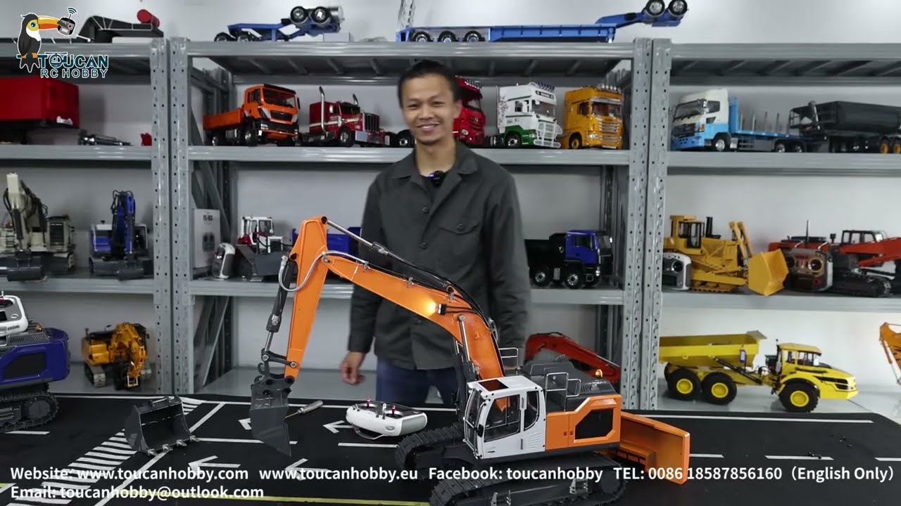 Распаковка XDRC Orange 945 1/14 RC металлический гидравлический экскаватор с системой освещения, ...