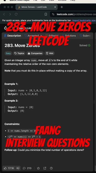 Leetcode 283 - Move Zeroes - YouTube