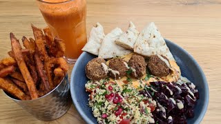Super yummy Vegan Mezze Bowl with Immune Boost drink