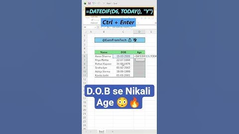 Excel Trick: Find Age Using DOB in Seconds #excel #shorts #viral
