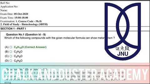 JNU PH.D Biotechnology 904 (SBTH) ENTRANCE PAPER 2020