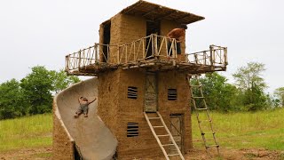 Build Big Swimming Pool & Three Story Mud House With Water slide Around House  2