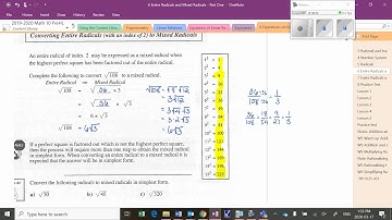Radicals Lesson 6 Entire to Mixed Radicals Part 1