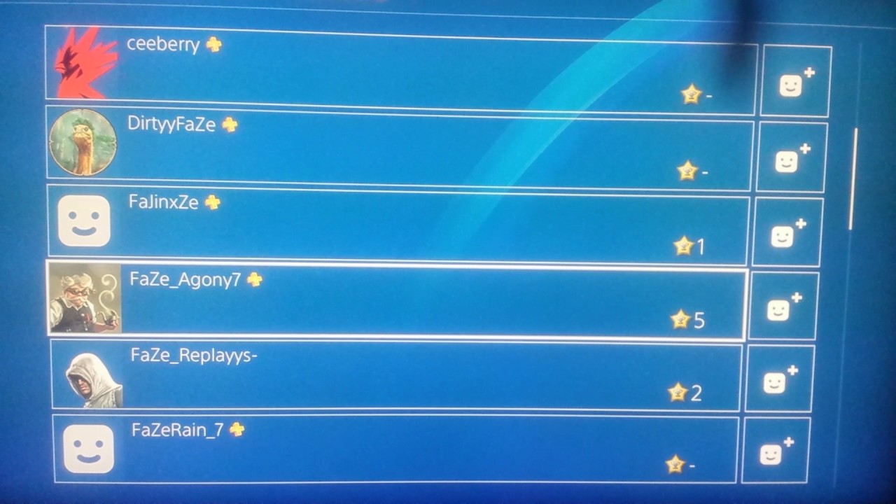 FaZe Apex's Friend list on PS4 YouTube