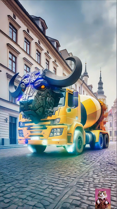 Robotic buffalo cement mixer truck showing neon light
