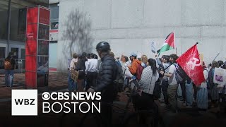 Students at Boston University protest in solidarity with students arrested at Columbia University