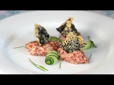 Spicy Tuna with Nori Chips (a quenelle plating technique)