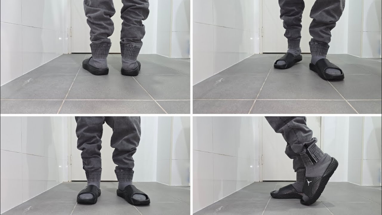 Air Jordan Franchise Shower Slide  Black on feet