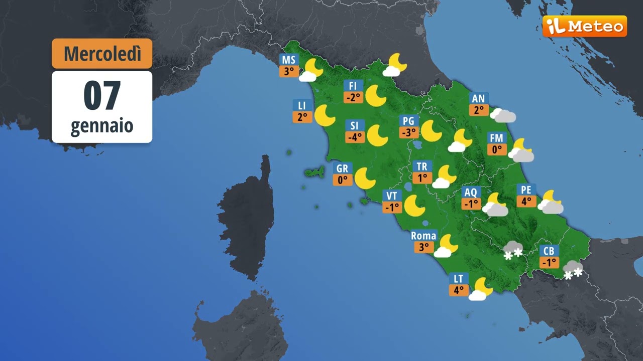 Meteo, previsioni e tendenza meteo Italia Mercoledì 07 gennaio 2026