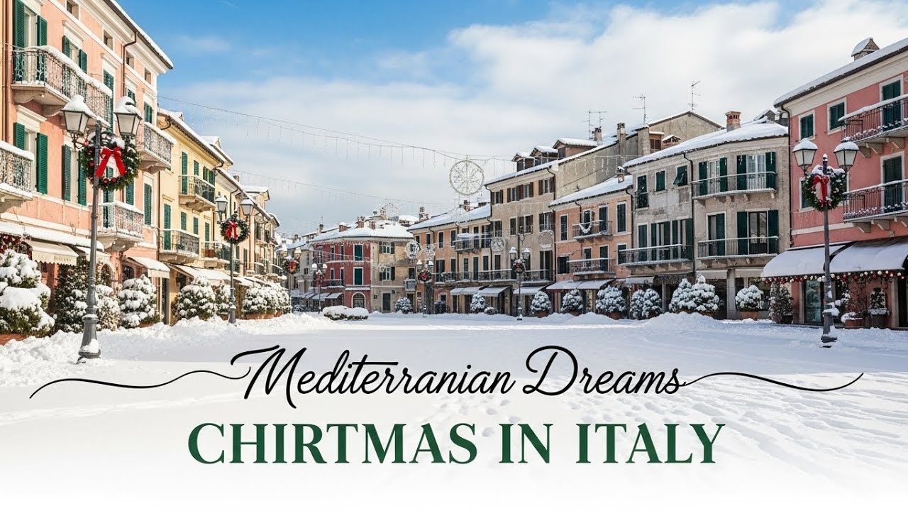 🌙 Christmas Night Italian Vibes 🎶 Relaxing Music & Mediterranean Coast Scenery