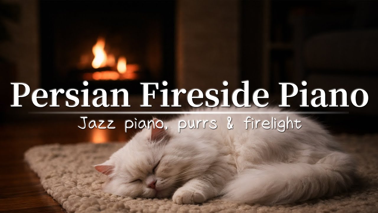 Calming Jazz Piano for Cats & Humans — Persian Purrs + Fireplace Crackle | 3 Hours Sleep