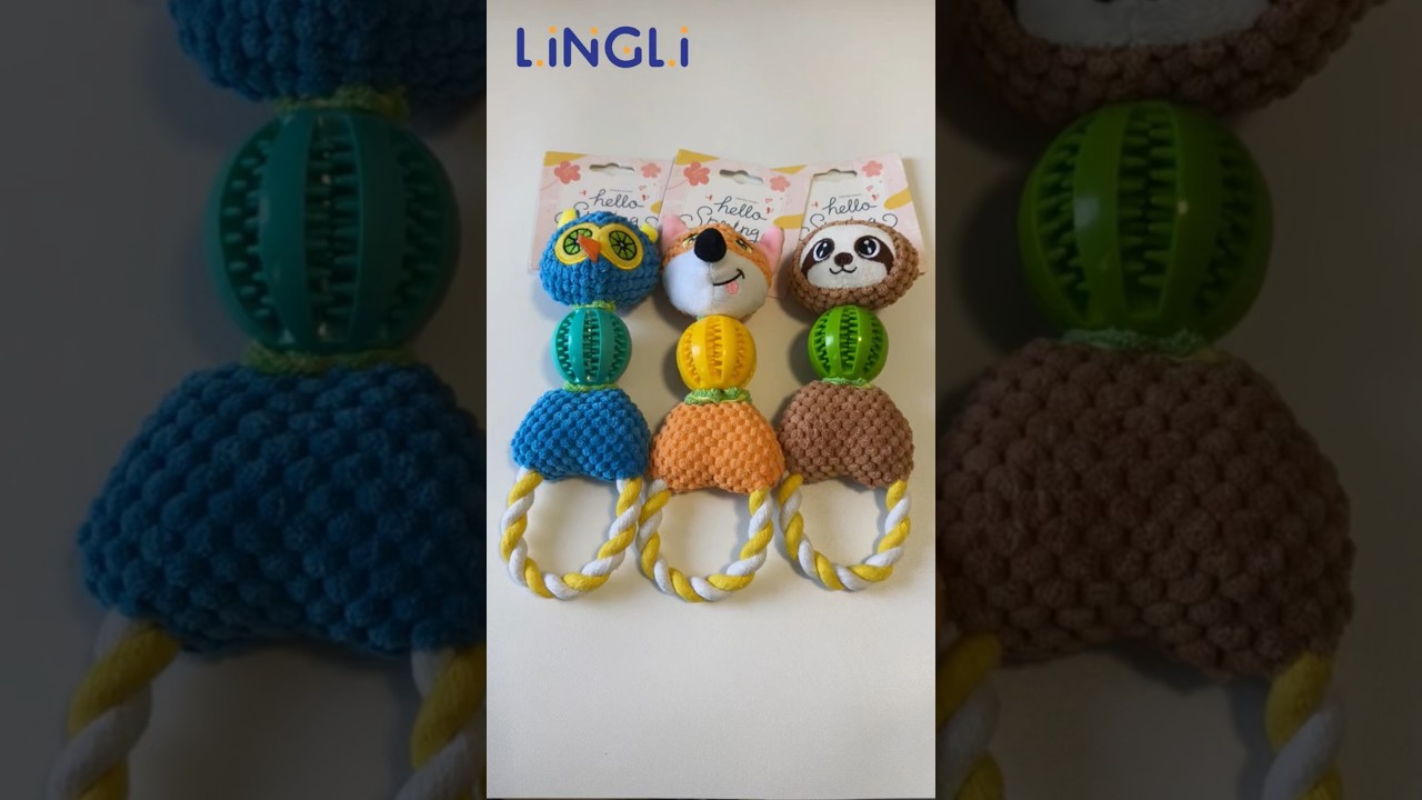 Dog Plush Squeaky Toy with Dental Ball and Pull Rope, Durable and Chew-Resistant for Teeth Cleaning.