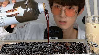 ASMR 흑당 타피오카 펄 밀크티 식용 빨대 먹방 Mukbang Brown sugur TAPIOCA PEARLS EATING SOUNDS タピオカパール