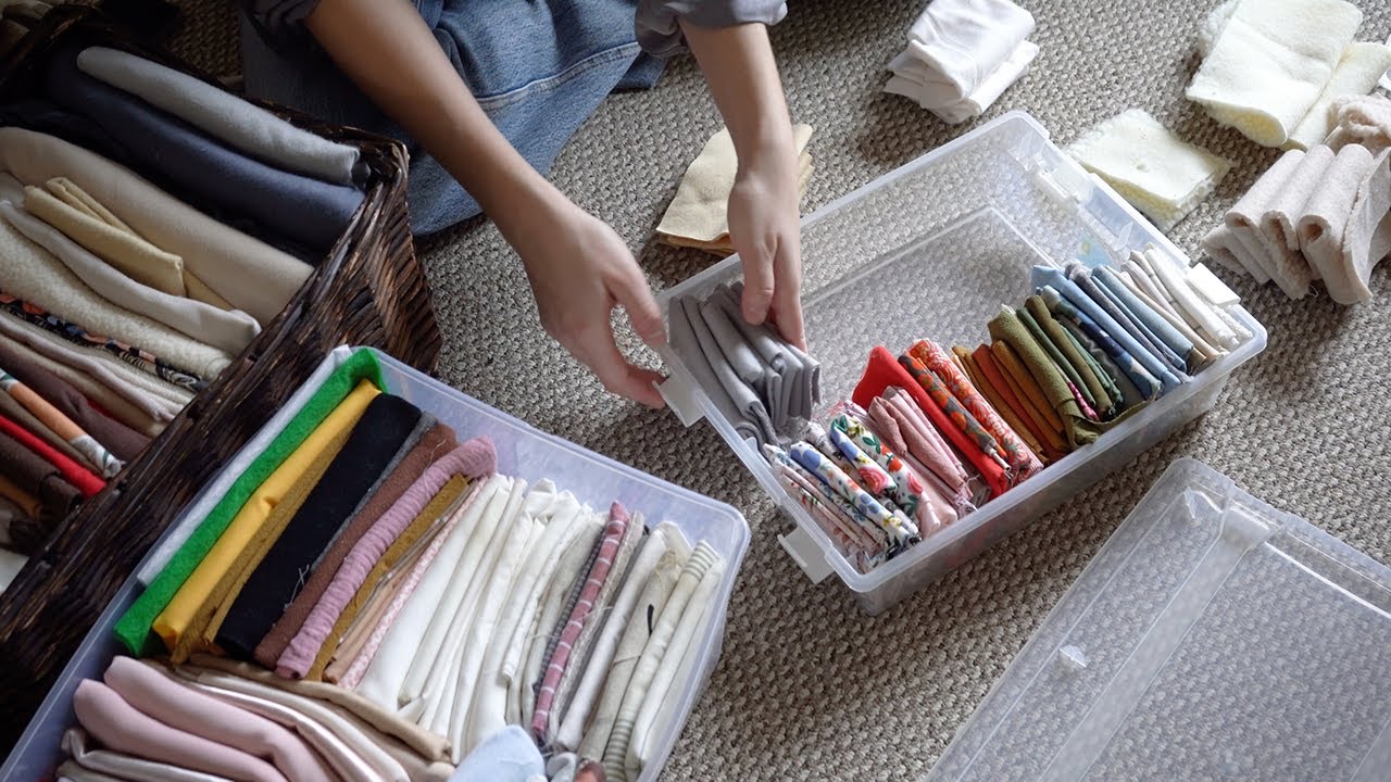 Clean & organize my sewing space / Marie Kondo folding fabric - YouTube