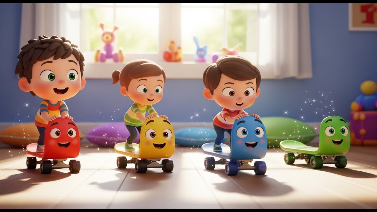 Four Little Toy Skateboards Roll Roll Roll | Transportation Song & Counting Rhyme