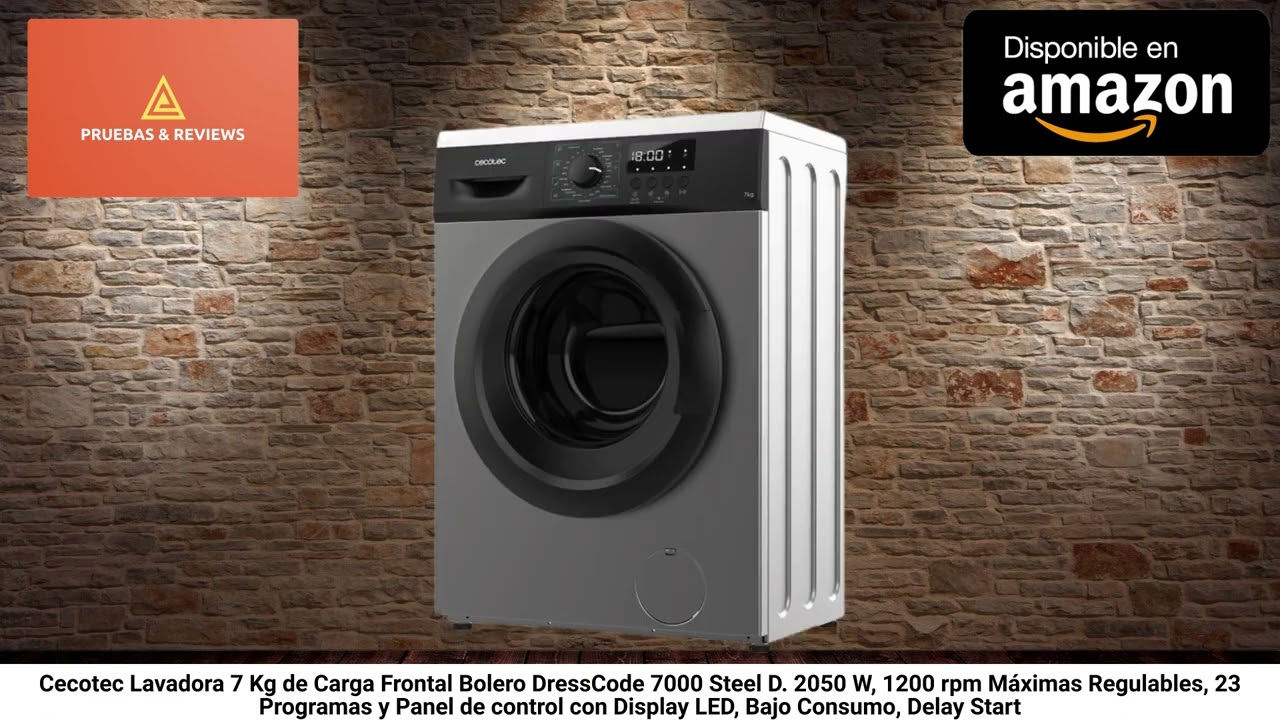 Cecotec Lavadora 7Kg de Carga Frontal Bolero DressCode 7000 Steel D. 2050  W, 1200 rpm Máximas Regulables, 23 Programas y Panel de control con Display