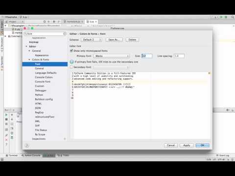 שינוי הגופן, הצבע והגודל ב-PyCharm