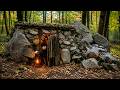 Man Builds a SECRET Cliff Shelter Under HUGE Rock | Relaxing ASMR