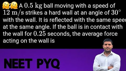 A 0.5 kg ball moving with a speed of 12 m/s strikes a hard wall at an angle of 30° with the wall.