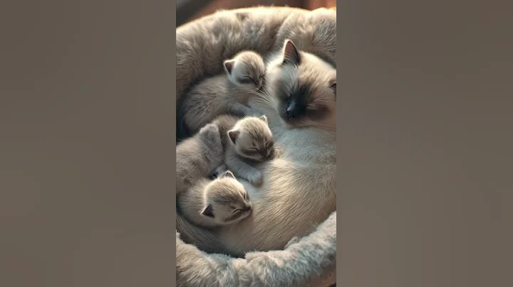 Watch the video about Siamese Cat Hugging Kittens Sleeping in Warm Nest #shorts #cat #minecraft #adorable
