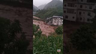 Flooding Causes Partial Building Collapse in China #shorts