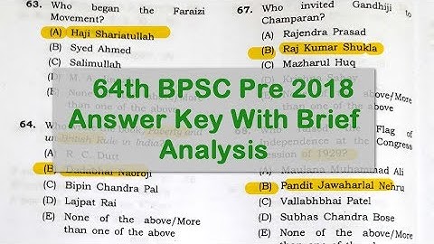 64th BPSC Pre 2018 Exam Answer Key Final