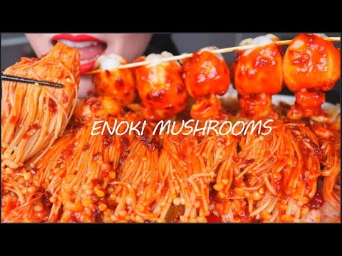 ASMR SPICY ENOKI MUSHROOM & SQUID | 辣椒金針菇 | 乌贼 | 咀嚼音 | 먹방 EATING SOUNDS