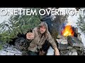 One item survival challenge  solo winter overnight shelter build  no food no water