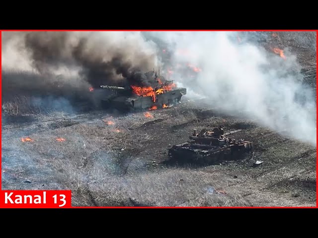 US M67 grenades burn and destroy modern Russian T-90M Proriv tank class=