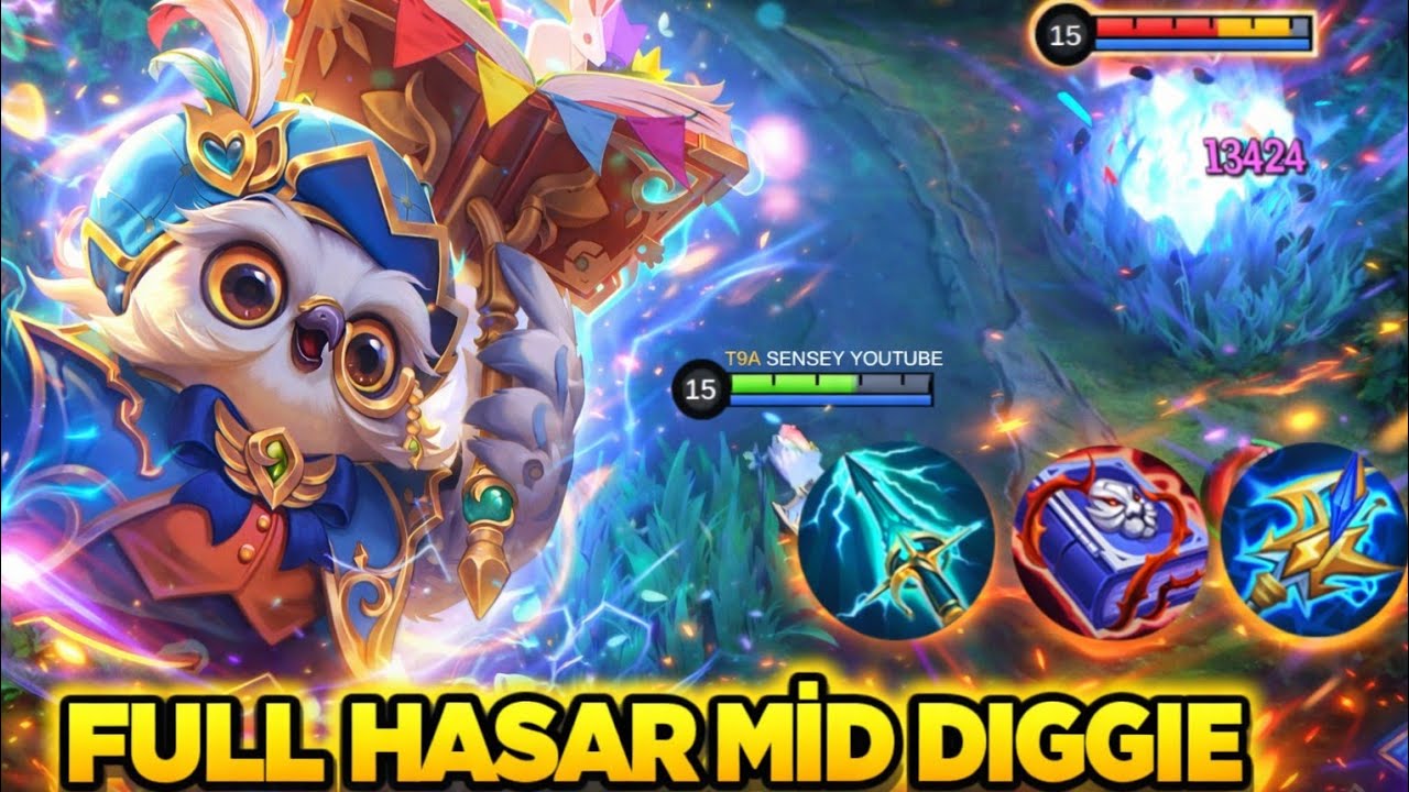 FULL BÜYÜ HASARI GÖK KIRANLI DİGGİE MİD RAKİBİ KANSER EDİP HAYVAN GİBİ HASAR VERDİM Mobile Legends