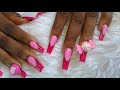 easy pink on pink kawaii French nails with shadow effect