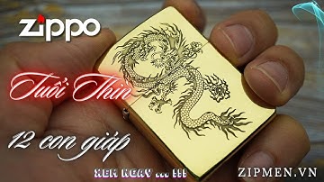 Hộp quẹt Zippo Armor đồng thau chủ đề 12 con giáp tuổi Thìn
