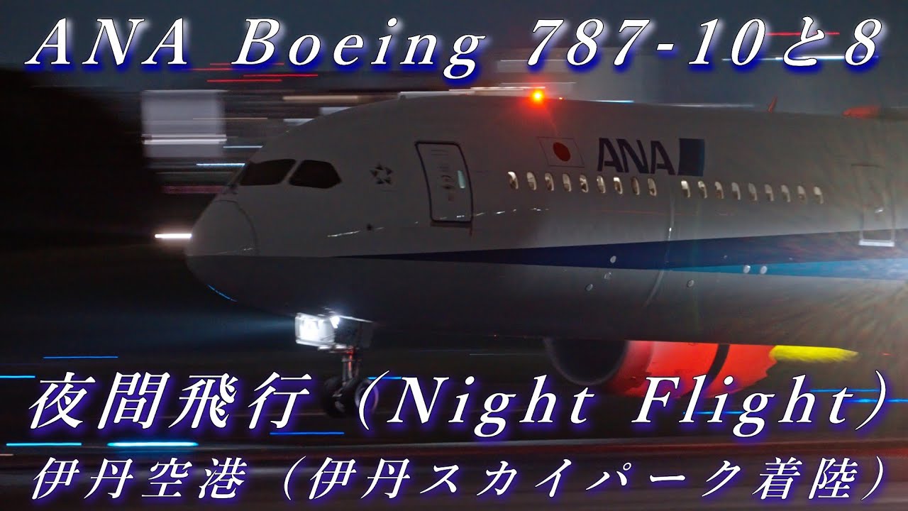 【夜間飛行/Night Flight＆マッジックアワー/Magic Hour】ANAボーイング787-10と787-8 伊丹空港（伊丹スカイパーク）着陸 4K ULTRA HD