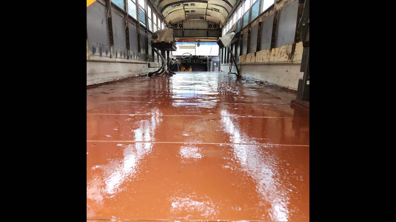 Bus Floor grinding, painting, Insulating and plywood subfloor - YouTube